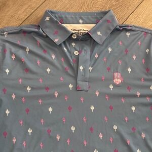 Straight Down Performance Polo Mens Large Blue Cactus Pattern Golf Preppy Casual